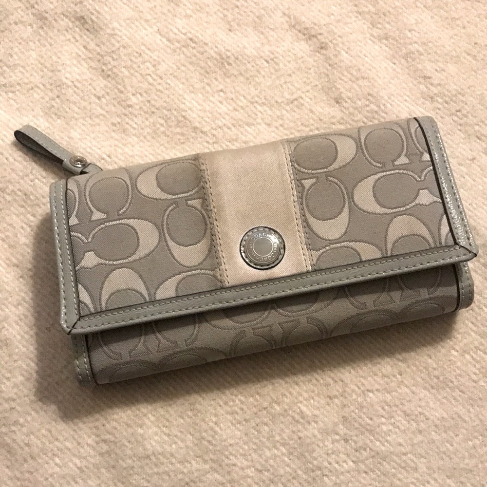 Coach silver gray wallet with removable check book cover